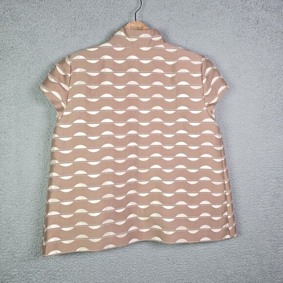 Worth Jacquard Open Front Short Sleeve Structured Jacket Tan Cream 12 Minimalist - Picture 2 of 13